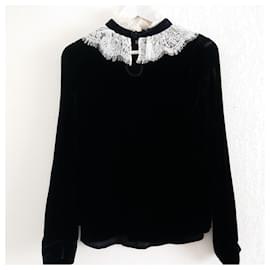 Manoush-Velvet and lace blouse-Black