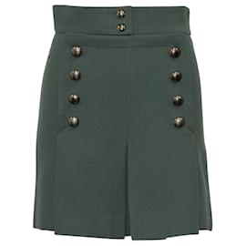 Chloé-Teal Green Woolen Skirt with Silver Buttons-Green