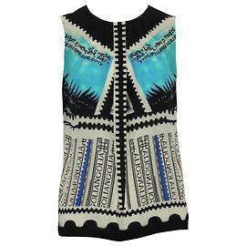 Mary Katrantzou Top sem mangas de seda com estampa azul Azul