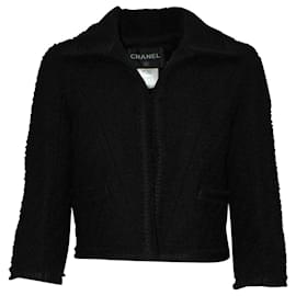 Chanel-Classic Black Tweed Woolen Jacket/ Blazer-Black