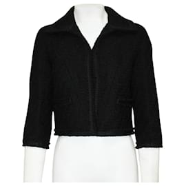 Chanel-Classic Black Tweed Woolen Jacket/ Blazer-Black