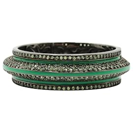 Autre Marque-Green Enamel Bngle with Green Sapphires-Green
