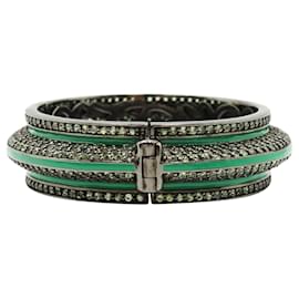 Autre Marque-Green Enamel Bngle with Green Sapphires-Green