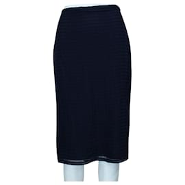 Burberry Prorsum-Navy Blue Striped Wool and Silk Blend Midi Skirt-Blue,Navy blue