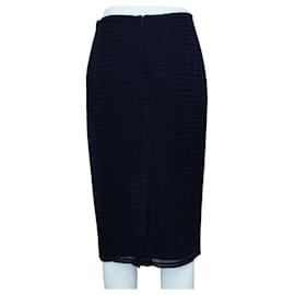 Burberry Prorsum-Navy Blue Striped Wool and Silk Blend Midi Skirt-Blue,Navy blue