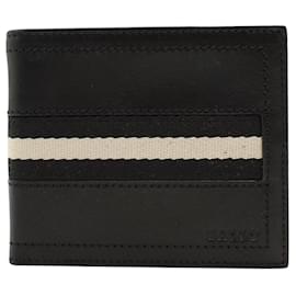 Bally-Black Leather Fold Wallet with White Strap-Black