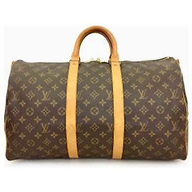 Louis Vuitton Keepall Boston 45 Marrom Bege Tecido Marrom Bege