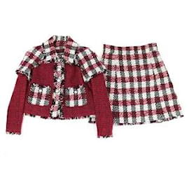 Chanel-* Chanel 16AW fantasy tweed set up ladies red x multi 38 Coco mark plaid jacket skirt CHANEL-Red,Multiple colors