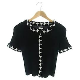 Chanel-* Chanel "Short-sleeved cardigan skirt top and bottom set size upper 40 lower 38"-Black,White