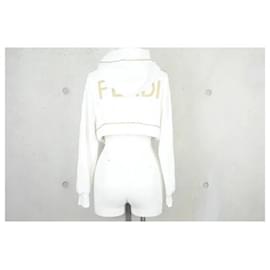 Fendi-*  FENDI Fendi hoodie hoodie zipper tops cropped logo FAF109 a8WG size XXS ladies-Brown,White