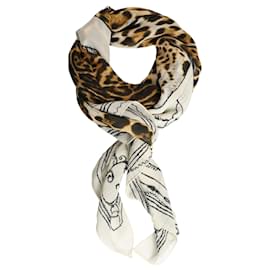 Yves Saint Laurent-Leopard Print Silk Scarf-Brown