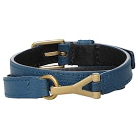 Yves Saint Laurent-Blue Leather Wrap Bracelet-Blue