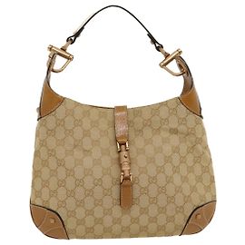 GUCCI GG Canvas Jackie studs Shoulder Bag Brown Auth ki2151 Brown