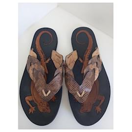 Bottega Veneta-Bottega Veneta Karung Lizard Thong Sandals-Brown,Black,Bronze,Caramel