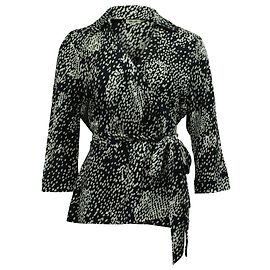 Diane Von Furstenberg Top Cache-Coeur à Manches Quart en Soie Bleu Marine Bleu Marine