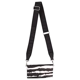 Burberry-Burberry Ollie Zebra Wallet with Shoulder Strap in Black and White Leather-Black,White