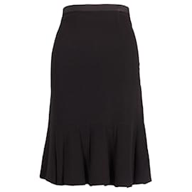 Prada-Prada Fishtail Knee Length Skirt in Black Cotton-Black