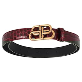 Balenciaga-Cinto Balenciaga BB em couro bordô com estampado de crocodilo-Vermelho,Bordeaux