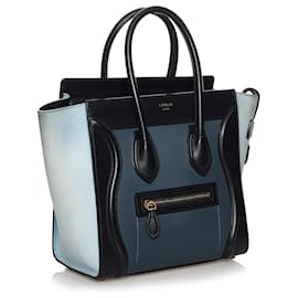 Céline-Celine Blue Micro Luggage Tricolor Tote Leather Handbag-Blue,Multiple colors,Dark blue