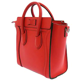 Céline-Celine Red Nano Luggage Tote Leather Satchel-Red