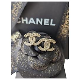 Chanel-CC A21V Timeless Crystal Golden Hardware Logo Pendientes caja-Dorado