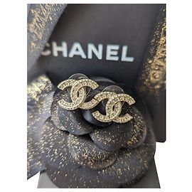 Chanel CC A21V Timeless Crystal Golden Hardware Logo Ohrringe Box Golden
