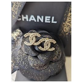 Chanel-CC A21V Timeless Crystal Golden Hardware Logo Pendientes caja-Dorado