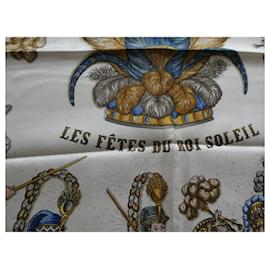 Hermès-Vintage Hermès scarf in brocaded silk Les Fêtes du Roi Soleil-Blue