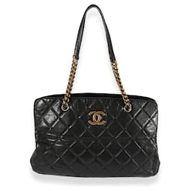 Chanel-Chanel black quilted calf leather cc crown tote-Black