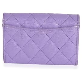 Chanel-Chanel Purple Quilted Caviar Flap Card Holder Wallet-Purple