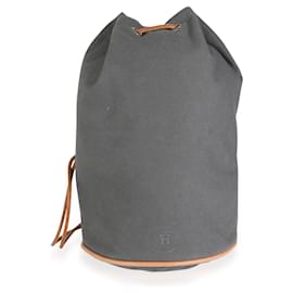 Hermès-Hermes Gray Canvas Polochon Mimile Drawstring Bucket Bag Backpack Phw-Grey