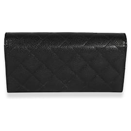 Chanel-Chanel Black Quilted Caviar Long Flap Wallet-Black