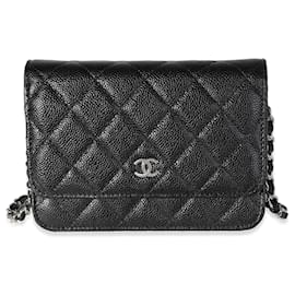 Chanel-Chanel Black Quilted Caviar Mini Wallet On Chain-Black