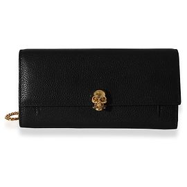 Portafoglio con catena e teschio in pelle martellata nera Alexander Mcqueen Nero