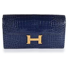 Hermès-Hermes Bleu Saphir & Bleu Paon Shiny Alligator Constance Wallet Ghw-Blue