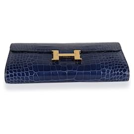Hermès-Hermes Bleu Saphir & Bleu Paon Shiny Alligator Constance Wallet Ghw-Blue