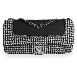 Chanel-Chanel Black & White Jersey And Houndstooth Boucle Single Flap Bag-Black