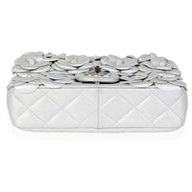 Chanel-Chanel Silver Quilted Leather Camellia Mini Rectangular Flap Bag-Grey