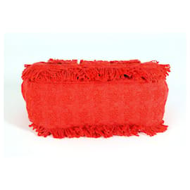 Chanel-Chanel Sac à rabat en tweed rouge effiloché ''-Rouge
