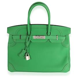 Hermès-Hermes Bamboo Togo Ghillies Birkin 35 PHW-Green