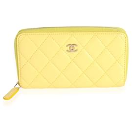Chanel-Chanel Yellow Quilted Lambskin Medium Zip-around Wallet-Yellow