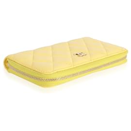 Chanel-Chanel Yellow Quilted Lambskin Medium Zip-around Wallet-Yellow