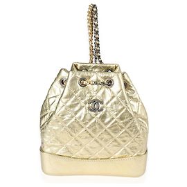 Chanel Metallic Gold Quilted calf leather Small Gabrielle Backpack Golden