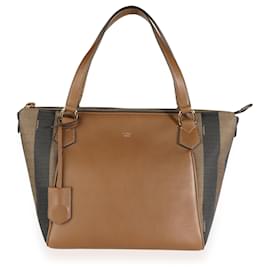 Fendi-Fendi Brown Pequin Stripe Canvas & Leather Zip Tote-Brown