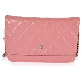 Chanel-Chanel Pink Quilted Lambskin Wallet On Chain-Pink