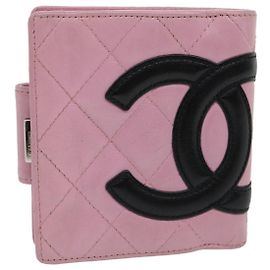 CHANEL Cambon Line Wallet Leather Pink CC Auth 31117 Pink