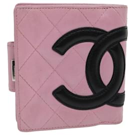 Chanel-CHANEL Cambon Line Wallet Leather Pink CC Auth 31117-Pink