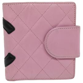 Chanel-CHANEL Cambon Line Wallet Leather Pink CC Auth 31117-Pink