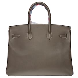 Hermès-Superb & Rare Hermes Birkin handbag 35 cmHSS (Special Order/Horseshoe) in etoupe Epsom leather with white stitching, palladium silver metal trim-Grey