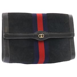 Gucci-GUCCI PARFUMS Sherry Line Clutch Bag Suede Black Red Navy Auth am1160s-Black,Red,Navy blue